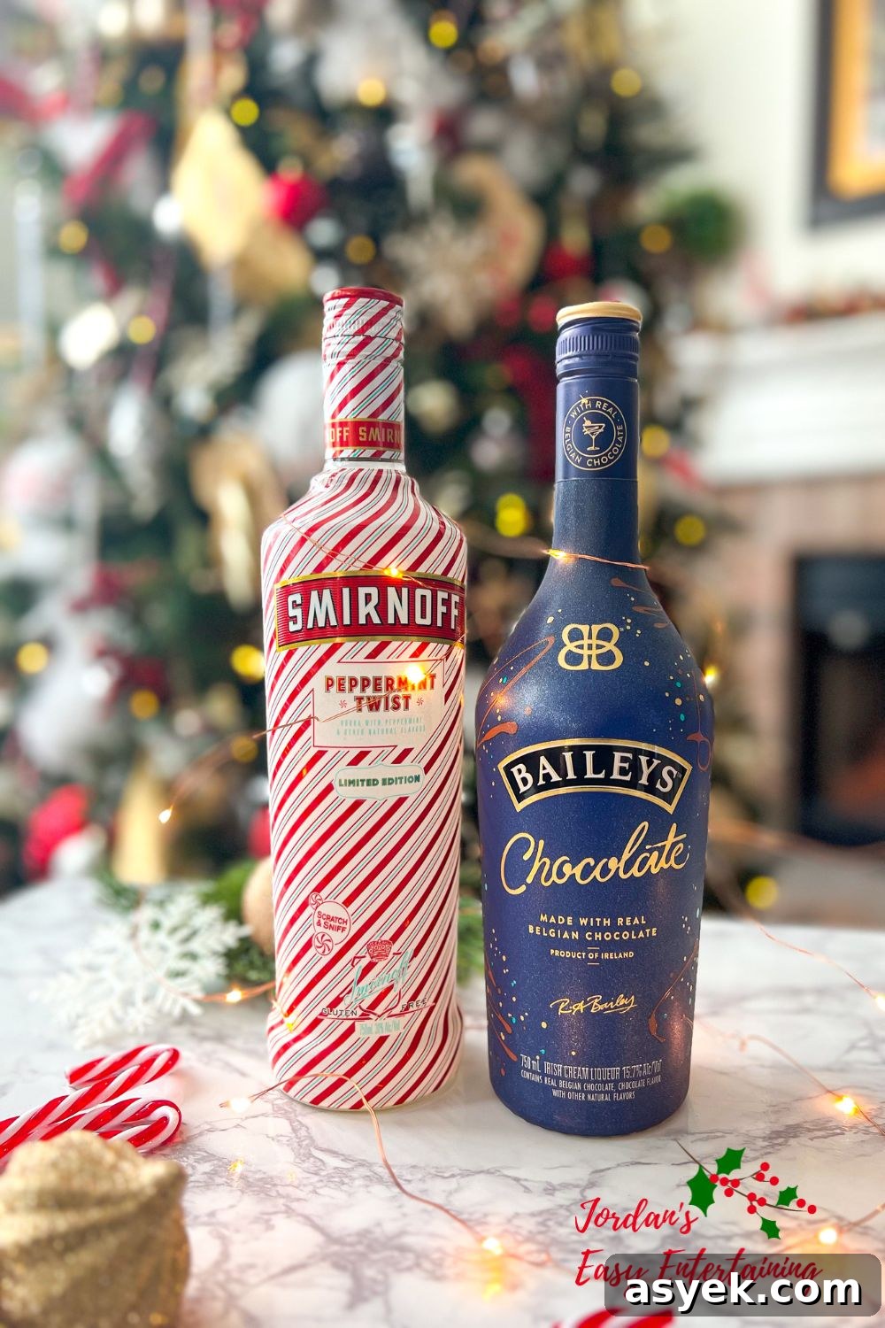 Smirnoff peppermint twist vodka and chocolate Baileys Irish Cream for making a chocolate peppermint martin