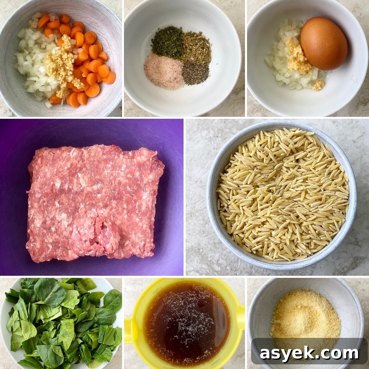 collage of ingredients for slow cooker Italian wedding soup