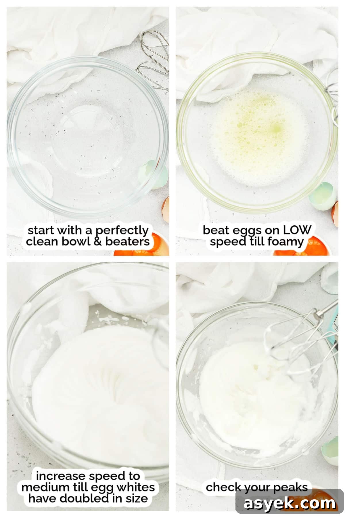 whipping egg whites to stiff peaks, step by step