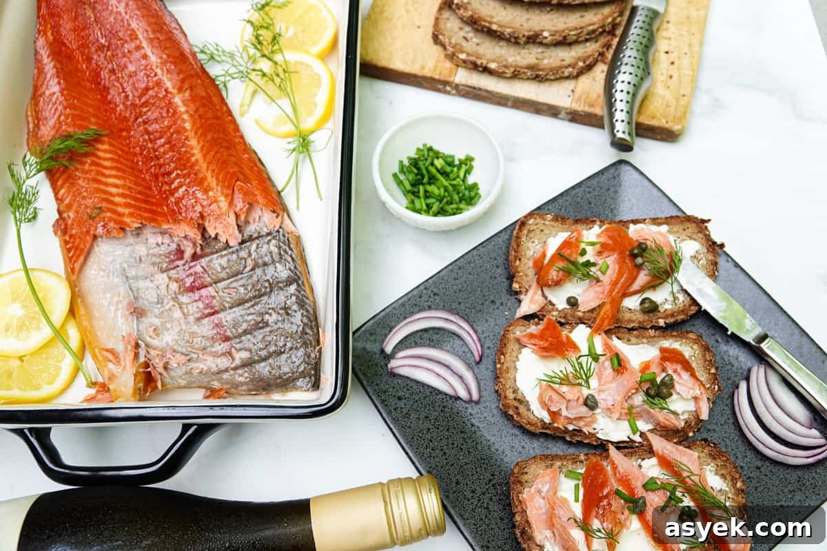 Smoked trout on toast covered with cream cheese