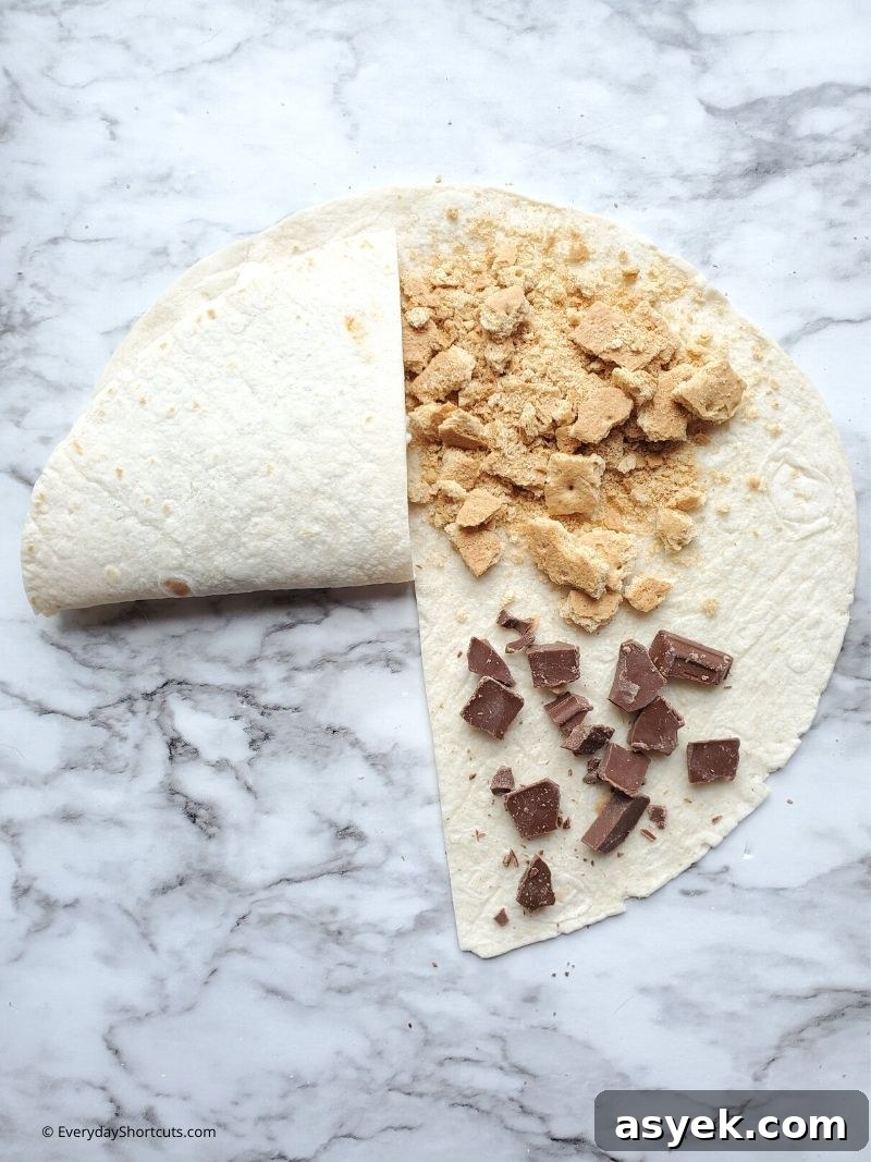 how to fold a smores tortilla dessert wrap