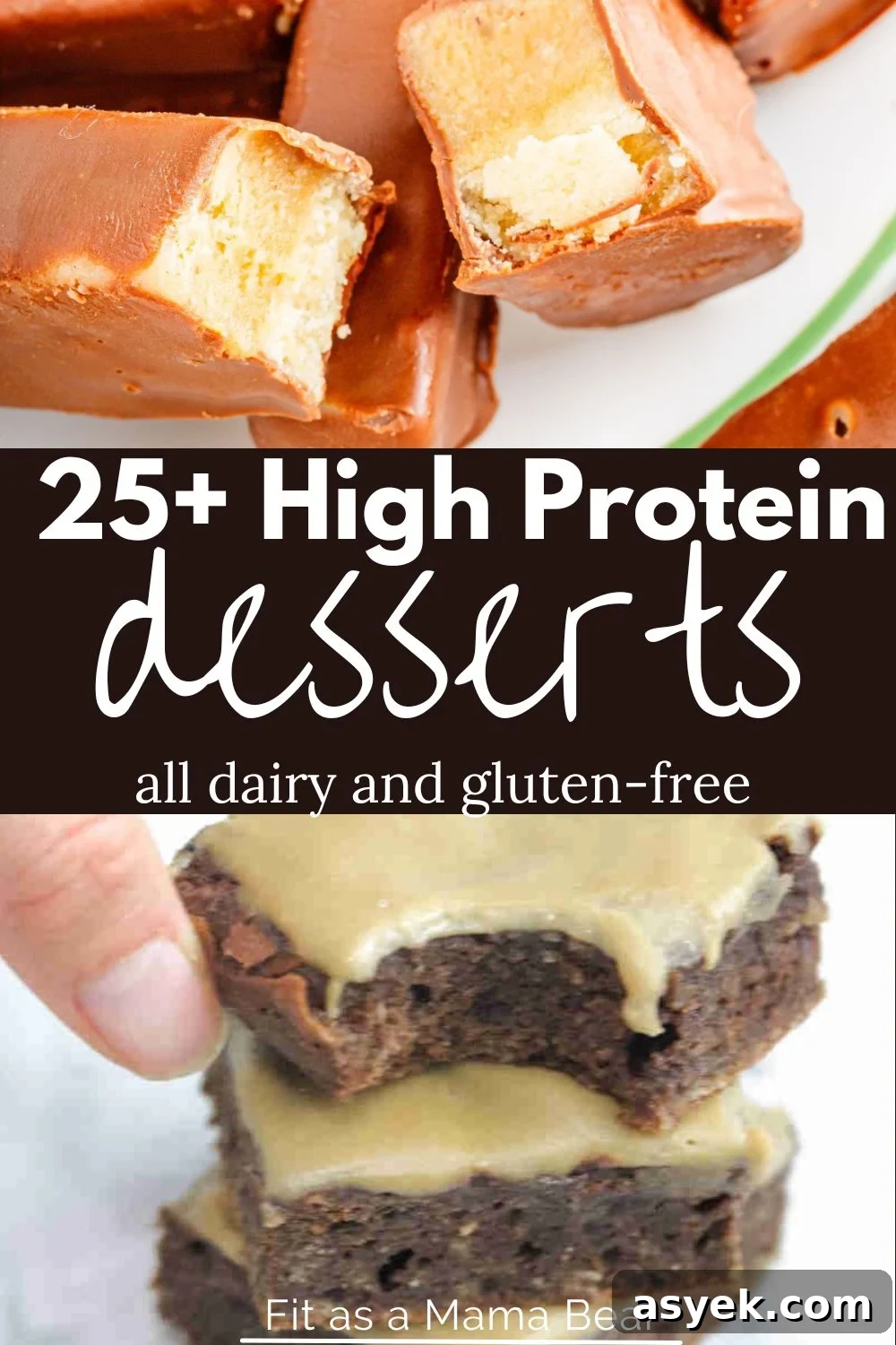 25+ Dairy-Free, Gluten-Free Protein Desserts 2 Twix bars and coffee donuts with text between the images.