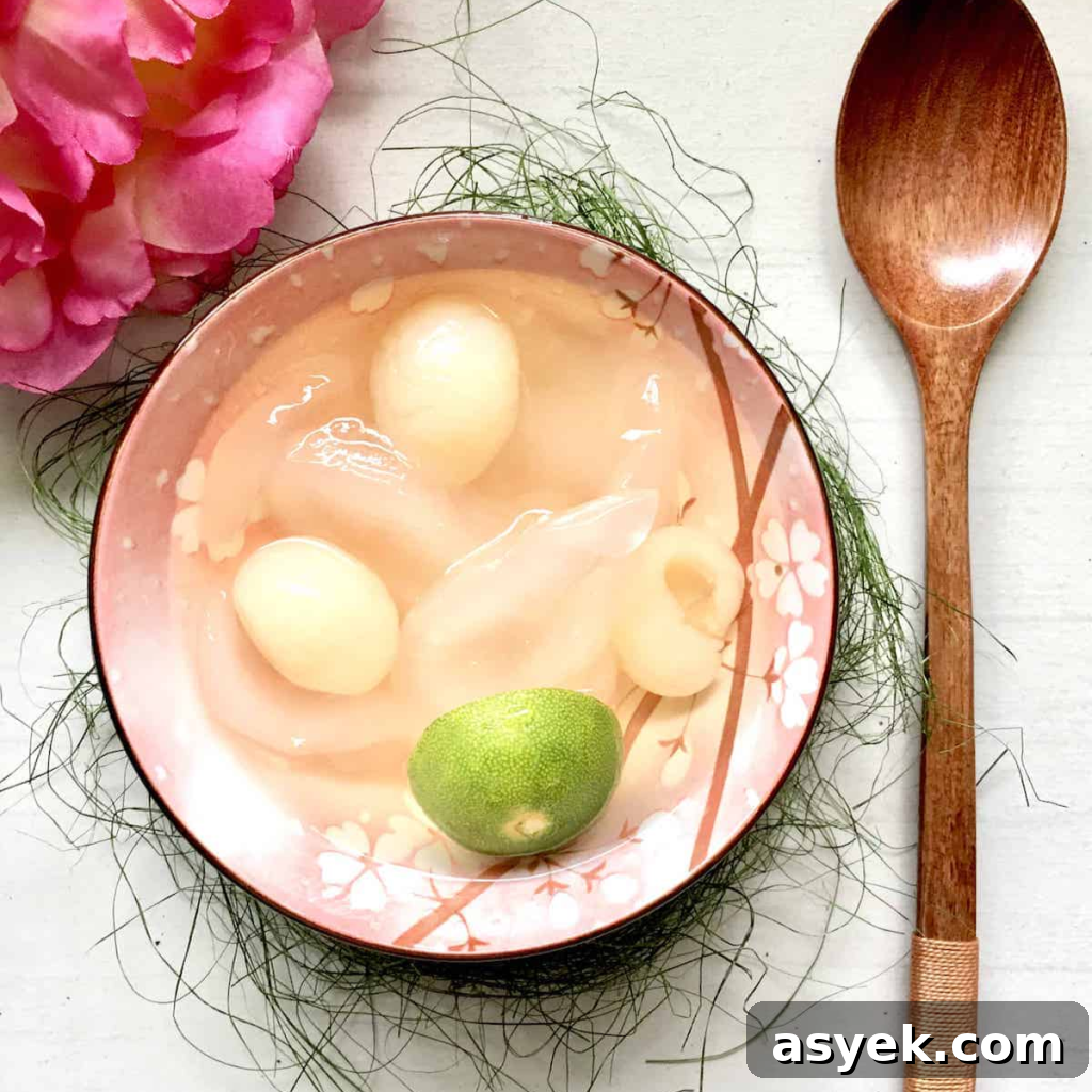 asian sea coconut dessert with longan soup