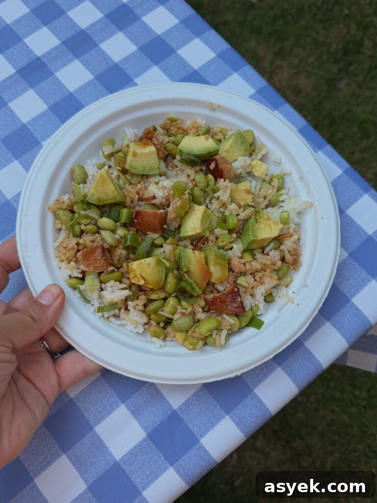 Smoked salmon teriyaki bowl with rice and avocado