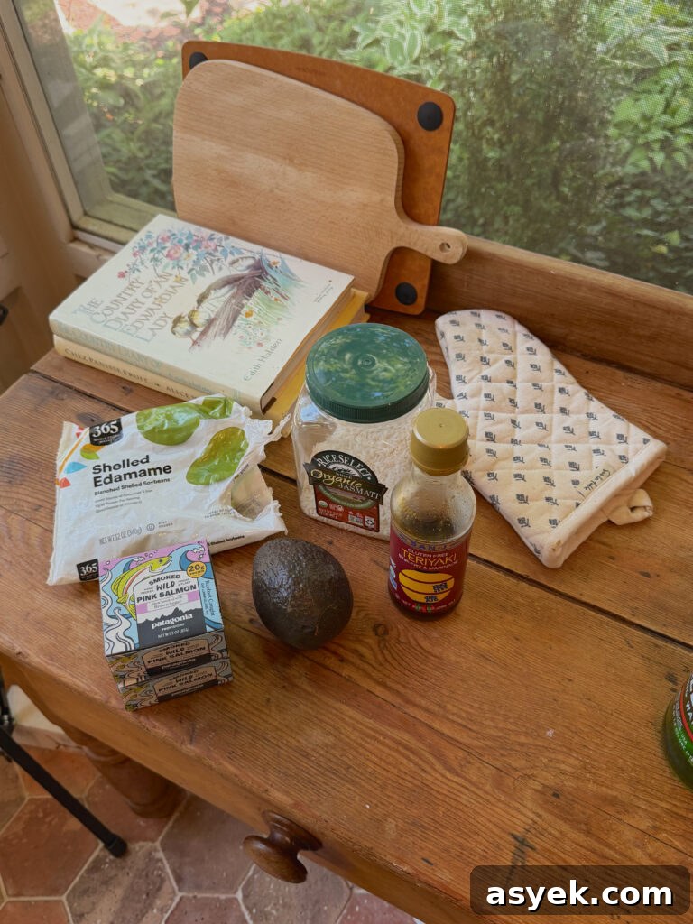 Ingredients for smoked salmon teriyaki bowls