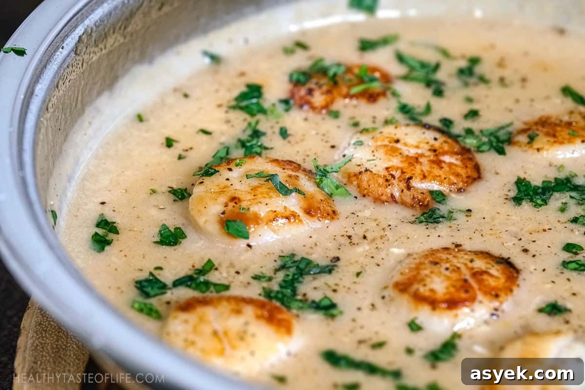 Whole30 Scallops with Dairy-Free Cream Sauce 2 Whole30 paleo scallops with creamy dairy free sauce in one pan.