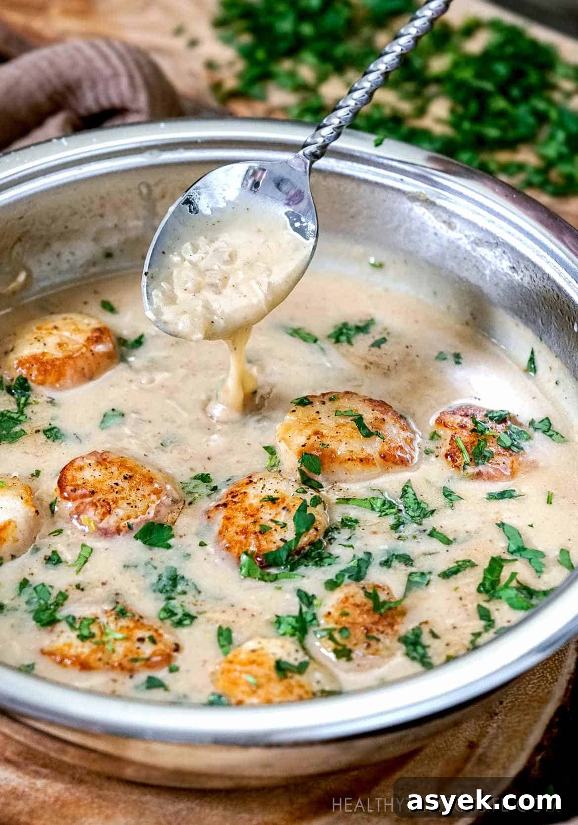 Whole30 Scallops with Dairy-Free Cream Sauce 3 Whole30 and paleo scallops with a dairy free creamy sauce. Gluten free, dairy free dish perfect for dinner or lunch.