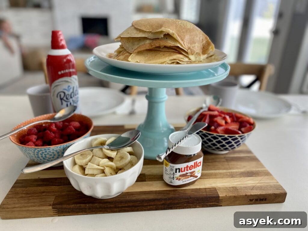 Stack of sourdough discard crepes with fillings