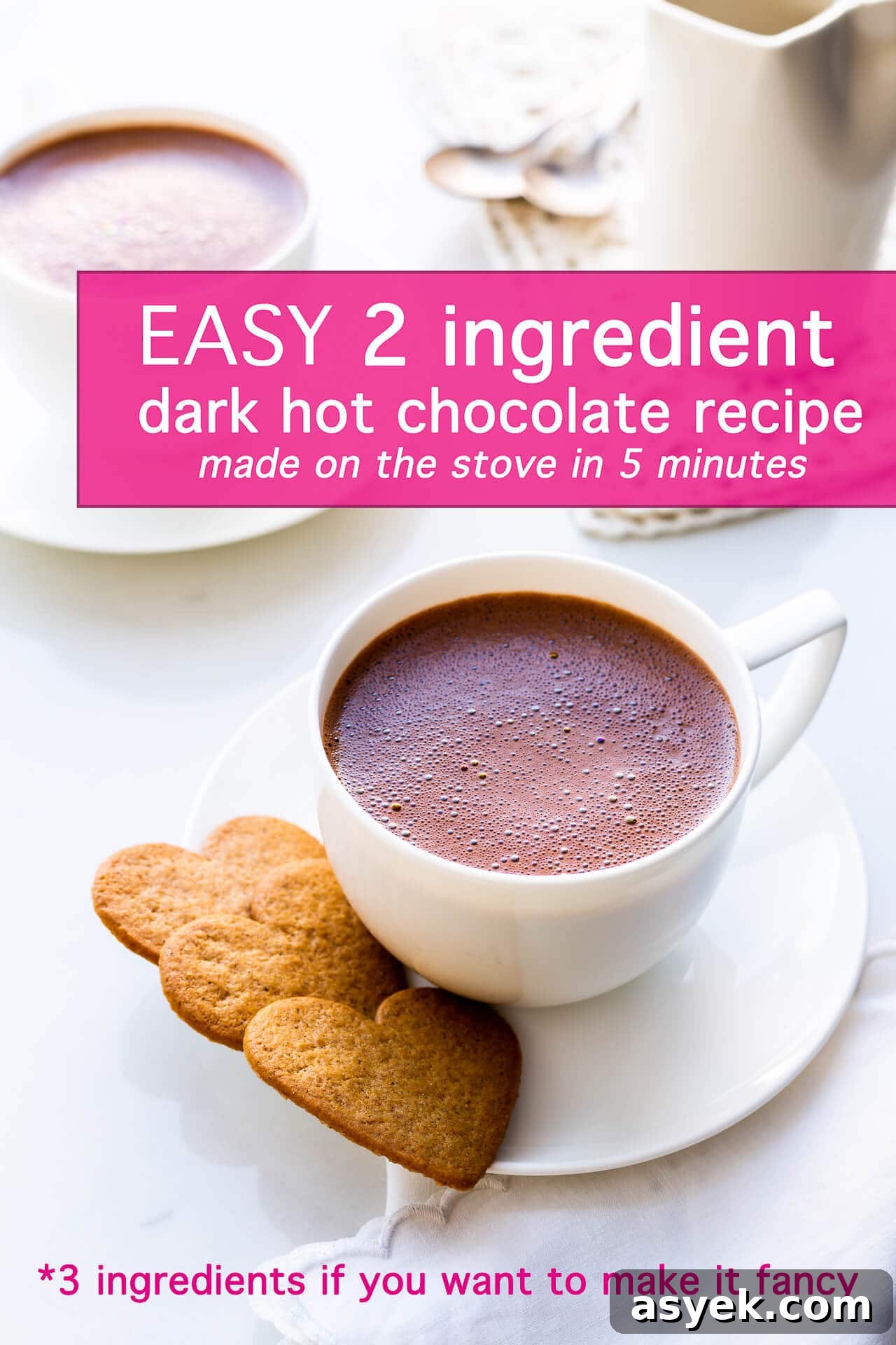 How to Make Earl Grey Hot Chocolate 7 A cup of homemade dark hot chocolate served with heart-shaped cookies for valentine's day drink