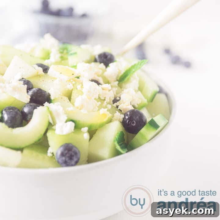 Blueberry melon salad with feta and cucumber